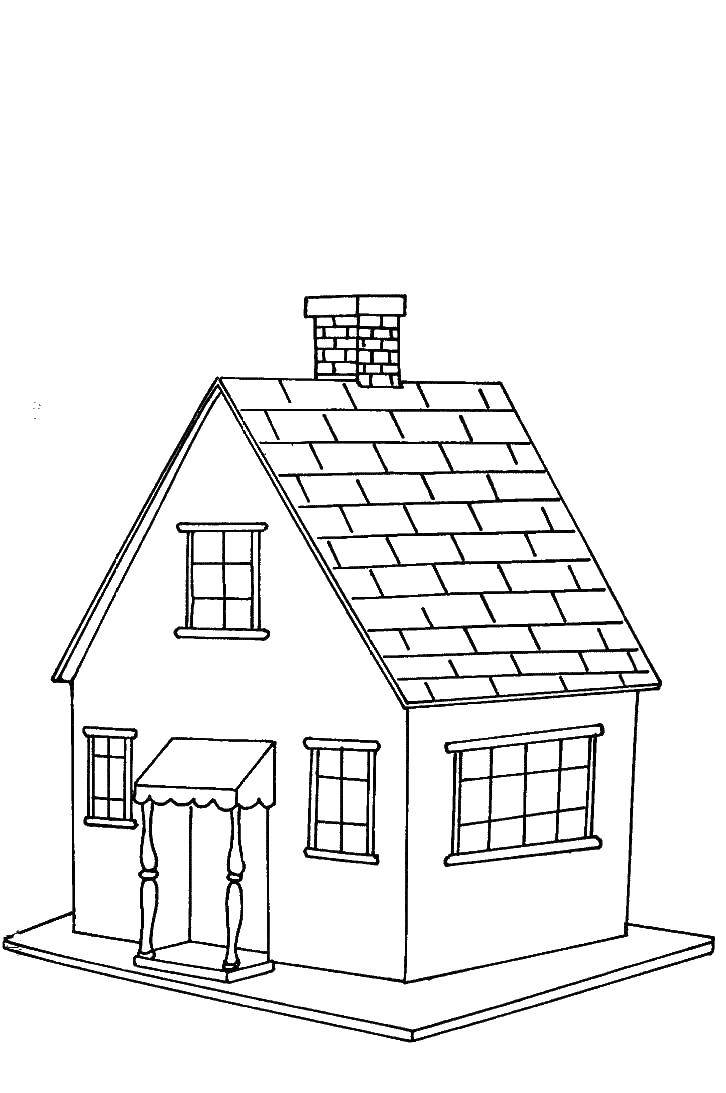 Название: Раскраска Домик с кирпичной крышей. Категория: Раскраски дом. Теги: Дом, здание.