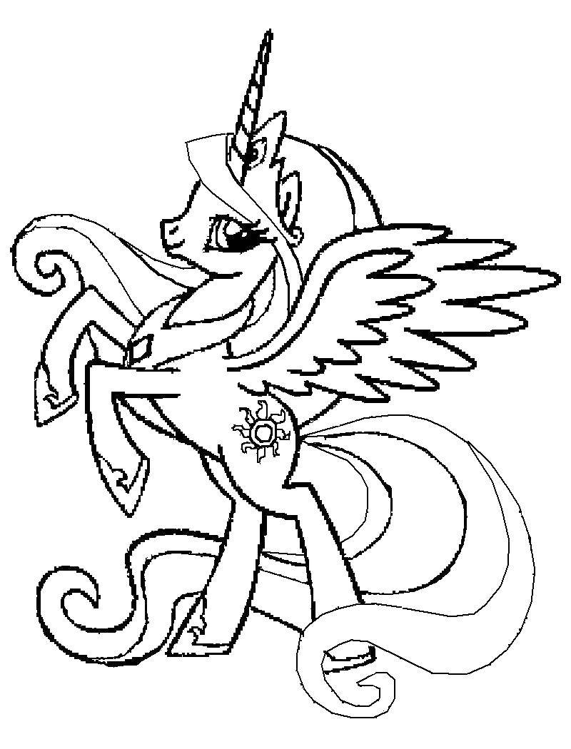 Название: Раскраска Единорог с крыльями и татуировка солнце. Категория: мой маленький пони. Теги: единорог, крылья, хвост.