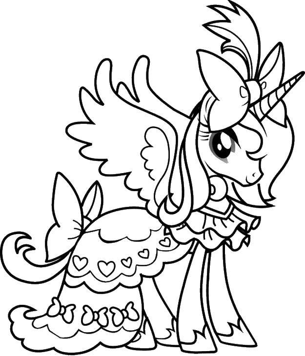 Название: Раскраска Единорог в платье. Категория: мой маленький пони. Теги: единорог, платье, бантик.
