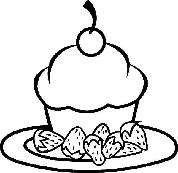 Название: Раскраска Клубнички у кекса. Категория: торты. Теги: Торт, еда, праздник.