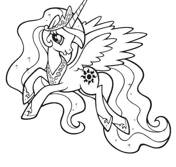 Название: Раскраска Крылатый единорог и корона. Категория: мой маленький пони. Теги: единорог, крылья, хвост.