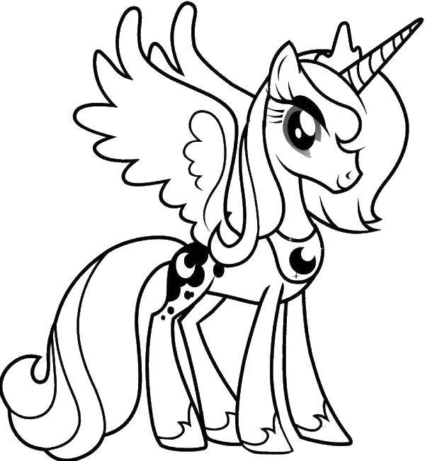 Coloring A winged unicorn and a month. Category my little pony. Tags:  unicorn, wings, tail.