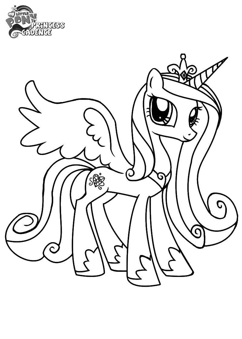 Название: Раскраска Крылатый единорог с короной. Категория: мой маленький пони. Теги: единорог, крылья, хвост.