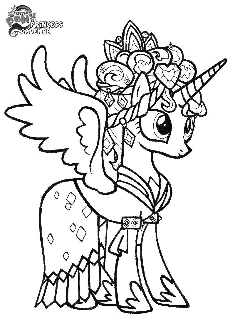 Название: Раскраска Крылатый единорог в короне и сережках. Категория: мой маленький пони. Теги: единорог, крылья, корона.