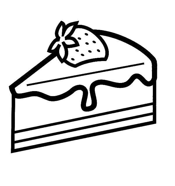 Название: Раскраска Кусок торта с клубникой. Категория: торты. Теги: Торт, еда, праздник.