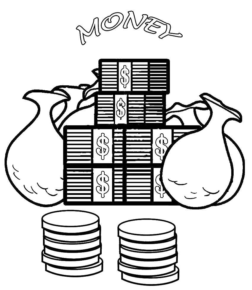 Название: Раскраска Мешок с деньгами. Категория: Деньги. Теги: мешки, деньги, монеты.