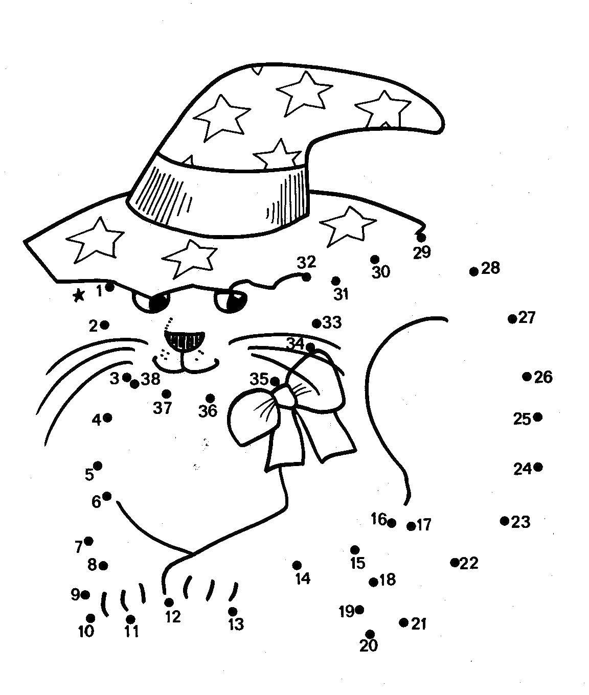Название: Раскраска Нарисуй по цифрам кота волшебника. Категория: Нарисуй по точкам. Теги: Образец, цифры.