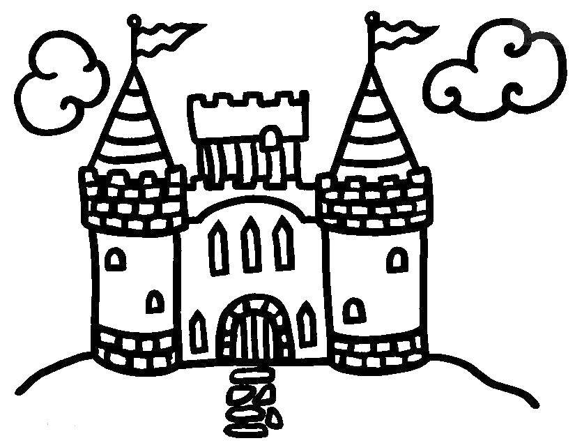Название: Раскраска Небольшой замок на горе. Категория: Замки. Теги: замки, замок, башни.