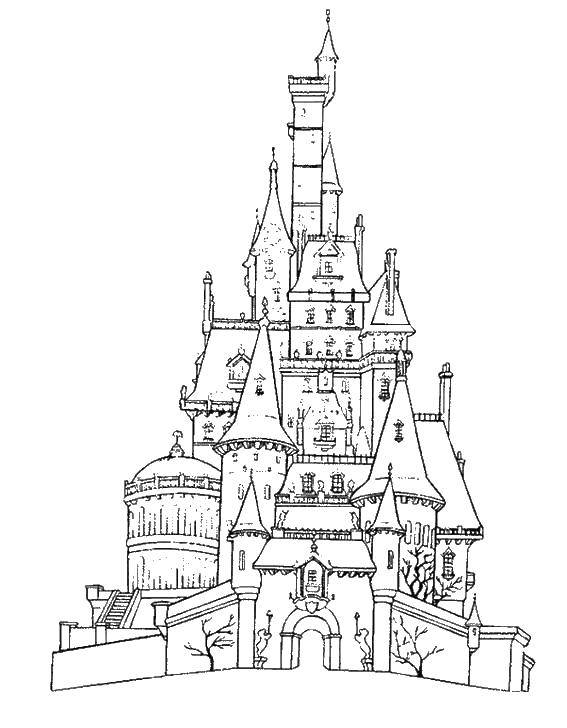 Название: Раскраска Огромный замок. Категория: Замки. Теги: замки, башни, архитектура.