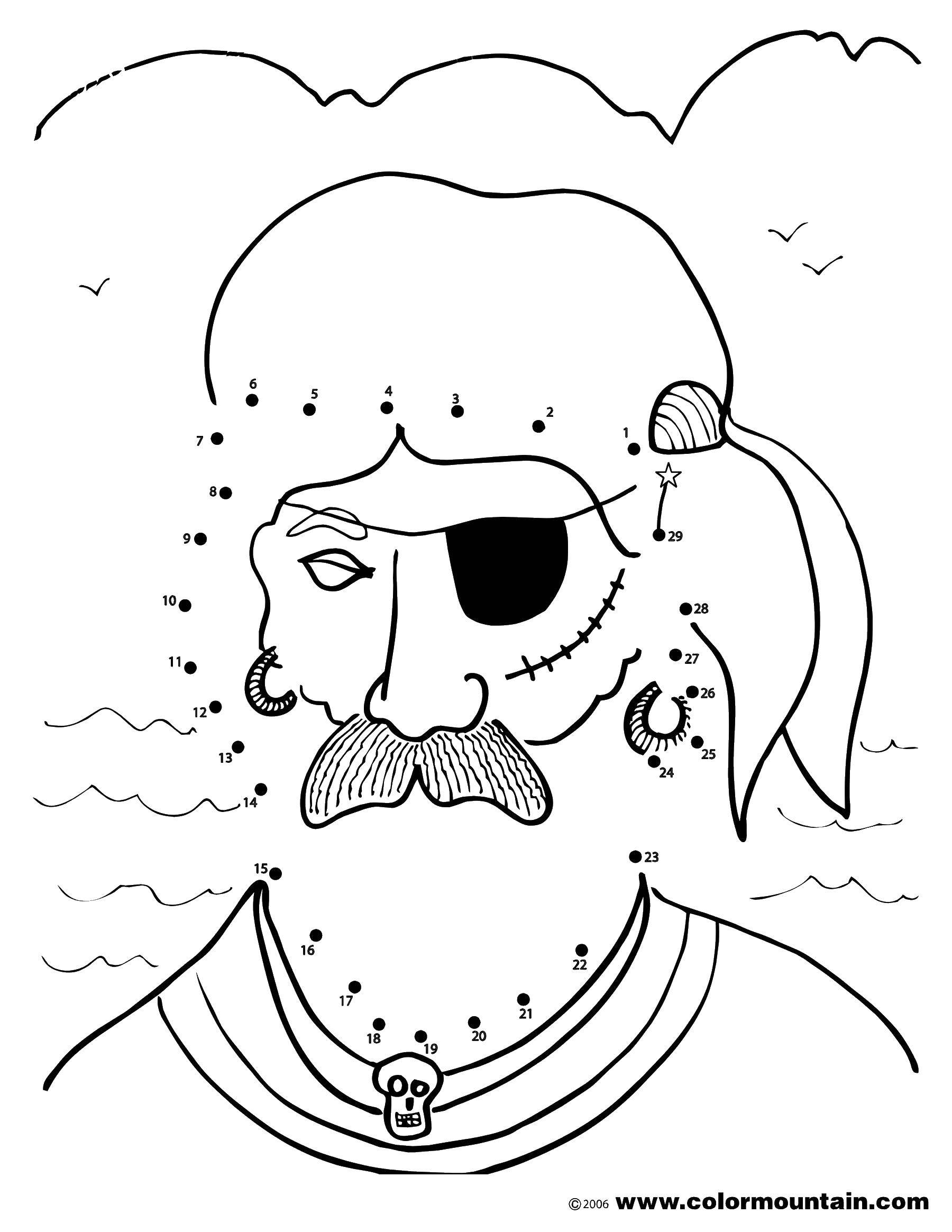 Coloring Pirate with a moustache. Category Draw points. Tags:  pirate, mustache, skull, earrings.
