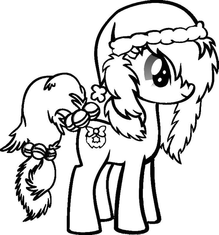 Название: Раскраска Пони в рождественском колпаке. Категория: мой маленький пони. Теги: пони, колпак, колокольчики.