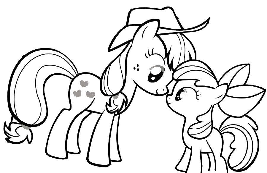 Название: Раскраска Пони в шляпе и пони с бантиком. Категория: мой маленький пони. Теги: пони, шляпа, бантик.