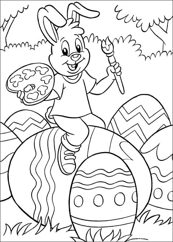 Название: Раскраска Рисунок пасхального кролика с яйцами. Категория: домашние животные. Теги: заяц, кролик.
