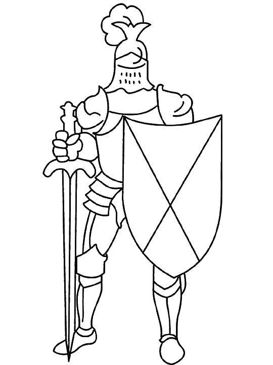 Название: Раскраска Рыцарь с мечом и щитом. Категория: Рыцари. Теги: рыцарь, шлем, меч, щит.