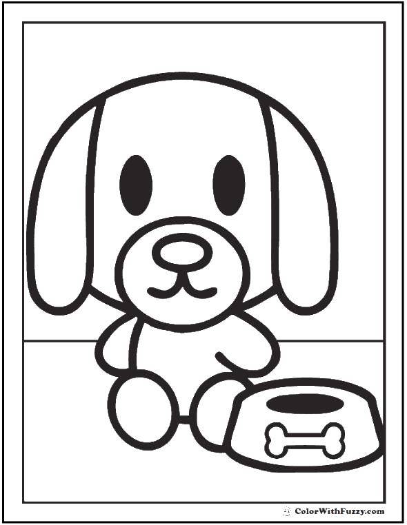 Coloring Puppy with a bowl. Category The dog. Tags:  puppy, bowl, bone.