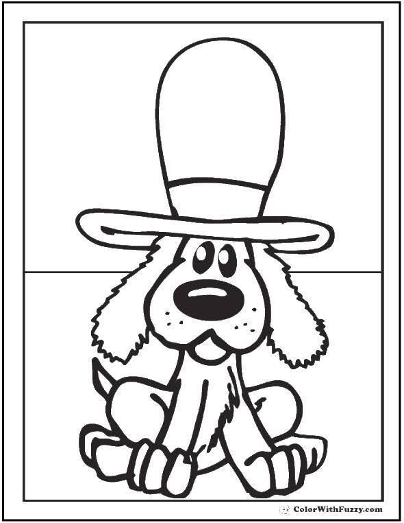 Название: Раскраска Шляпа на собаке. Категория: Собака и будка. Теги: Животные, собака.
