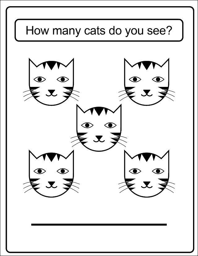 Название: Раскраска Сколько кошек ты видишь?. Категория: Учимся считать. Теги: счет, цифры, кошки.