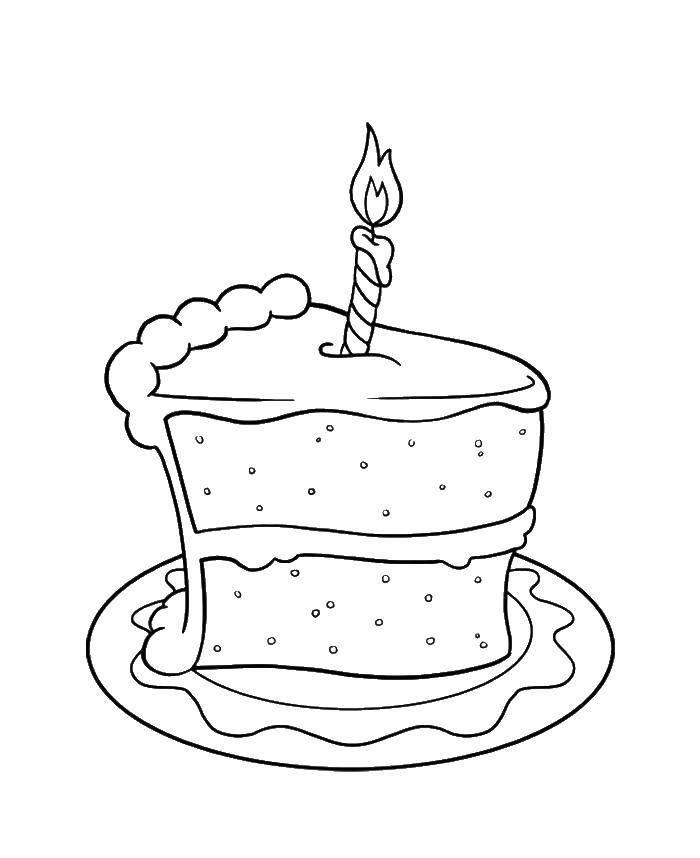 Название: Раскраска Свечка в кусочке торта. Категория: торты. Теги: Торт, еда, праздник.