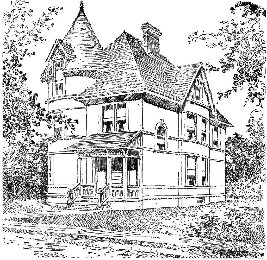 Coloring Three-storey house. Category Coloring house. Tags:  house, porch, window.