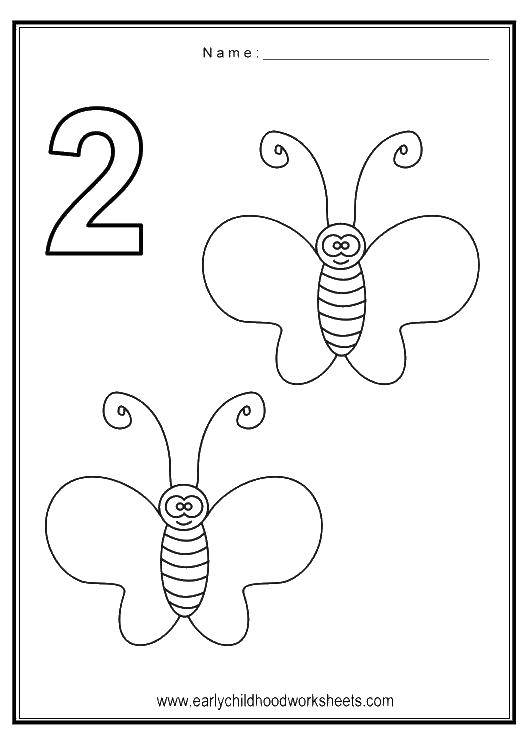 Название: Раскраска Цифра 2 и бабочки. Категория: Цифры. Теги: цифра, бабочка.