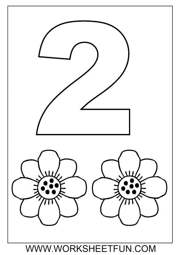 Название: Раскраска Цифра два и цветы. Категория: Цифры. Теги: цифра, цветы.
