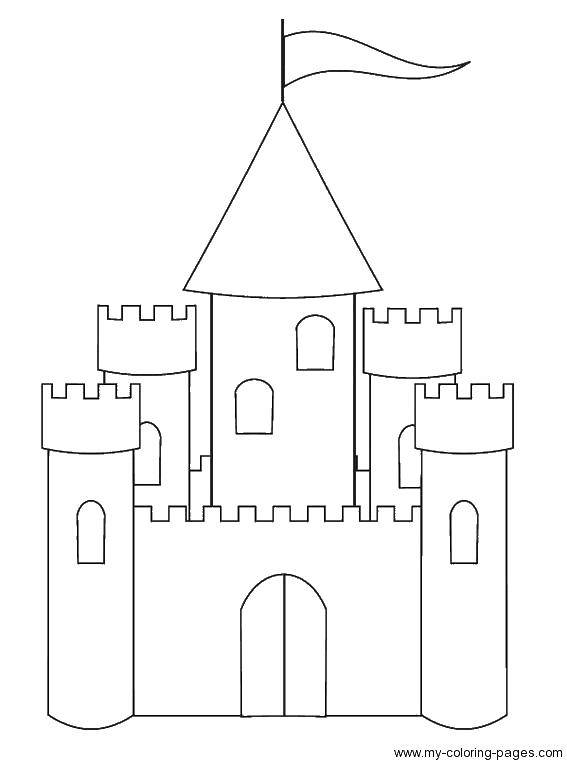 Название: Раскраска Замок с флагом. Категория: Замки. Теги: замок, флаг, башни.