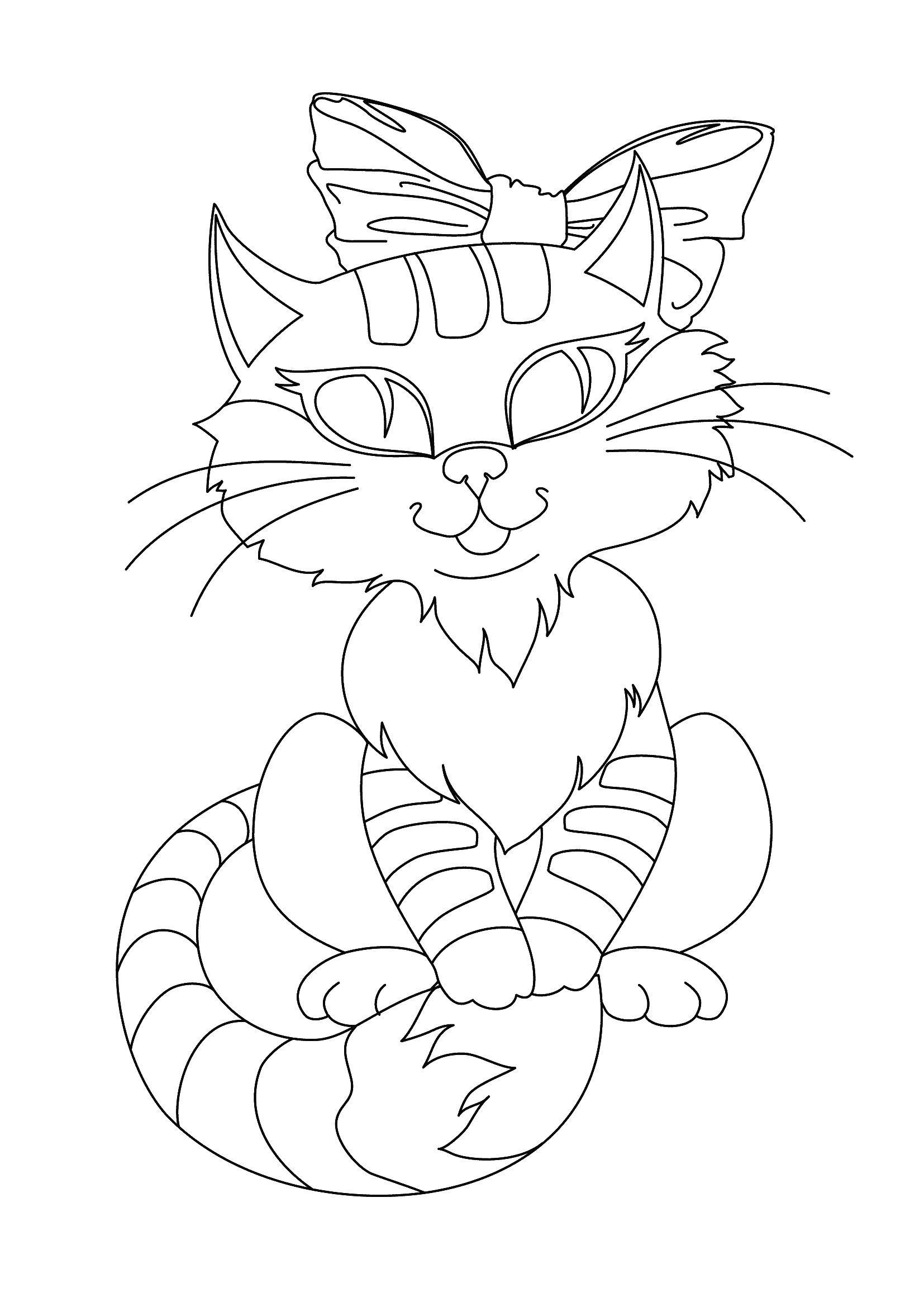 Название: Раскраска Бантик и кошка. Категория: котики. Теги: кошка, хвост, бантик.