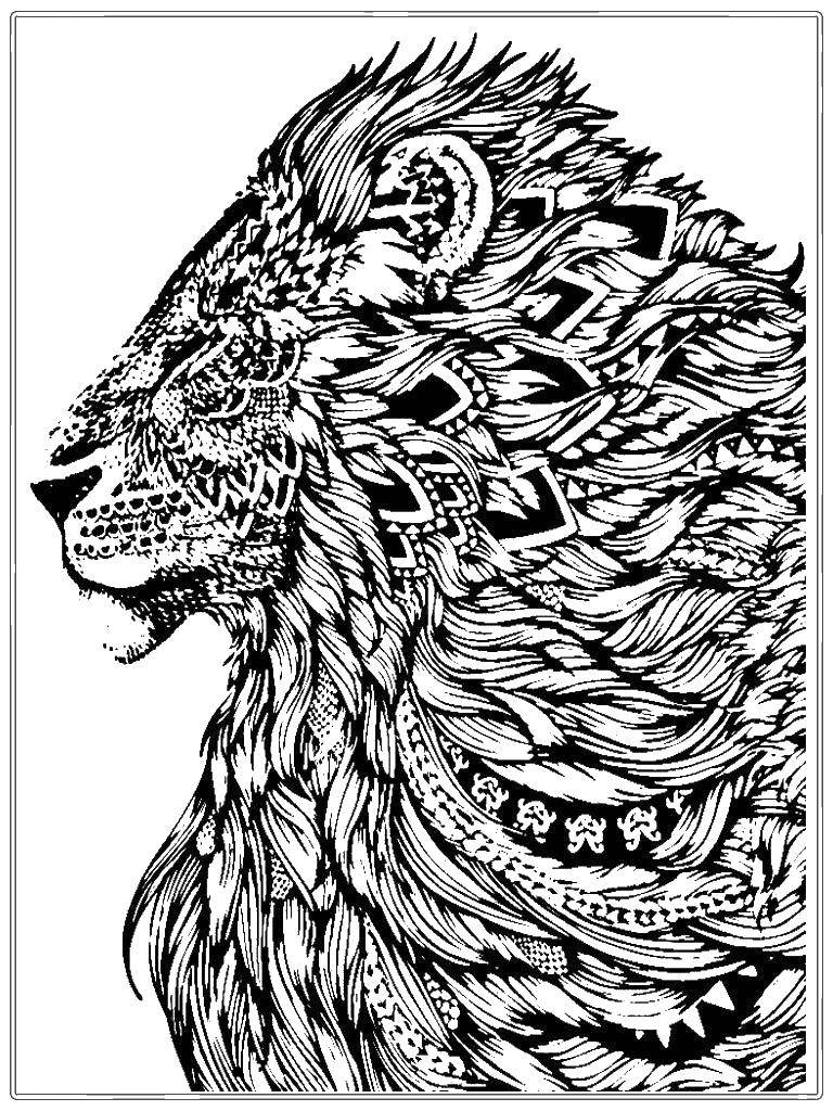 Название: Раскраска Большой лев. Категория: Антистресс. Теги: антистресс, узоры, лев.