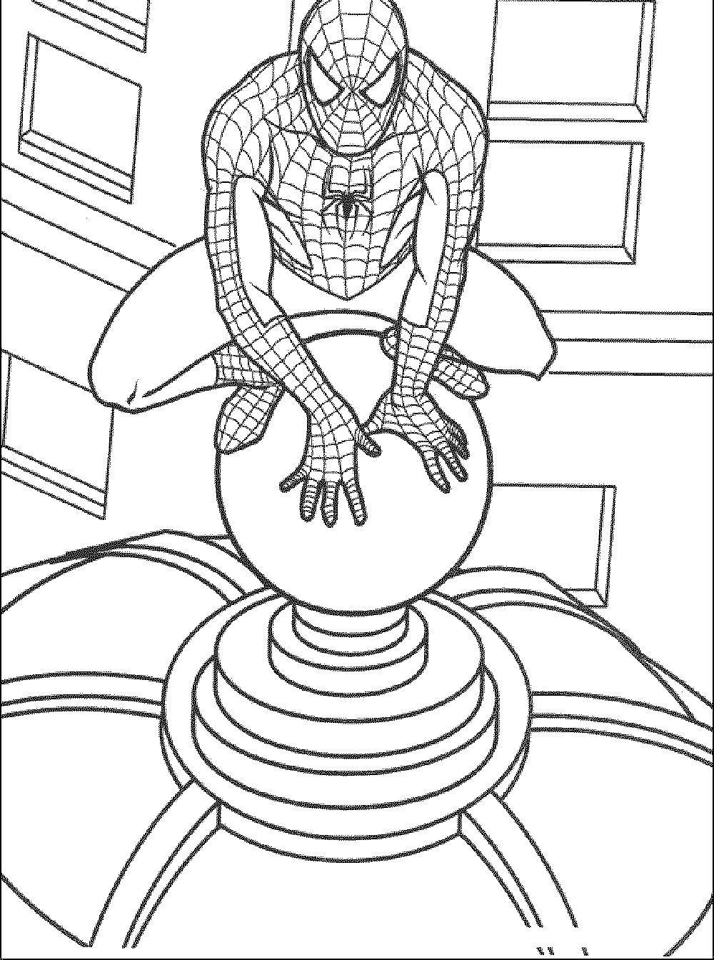 Название: Раскраска Человек паук наблюдает за городом. Категория: Комиксы. Теги: Комиксы, Спайдермэн, Человек Паук.