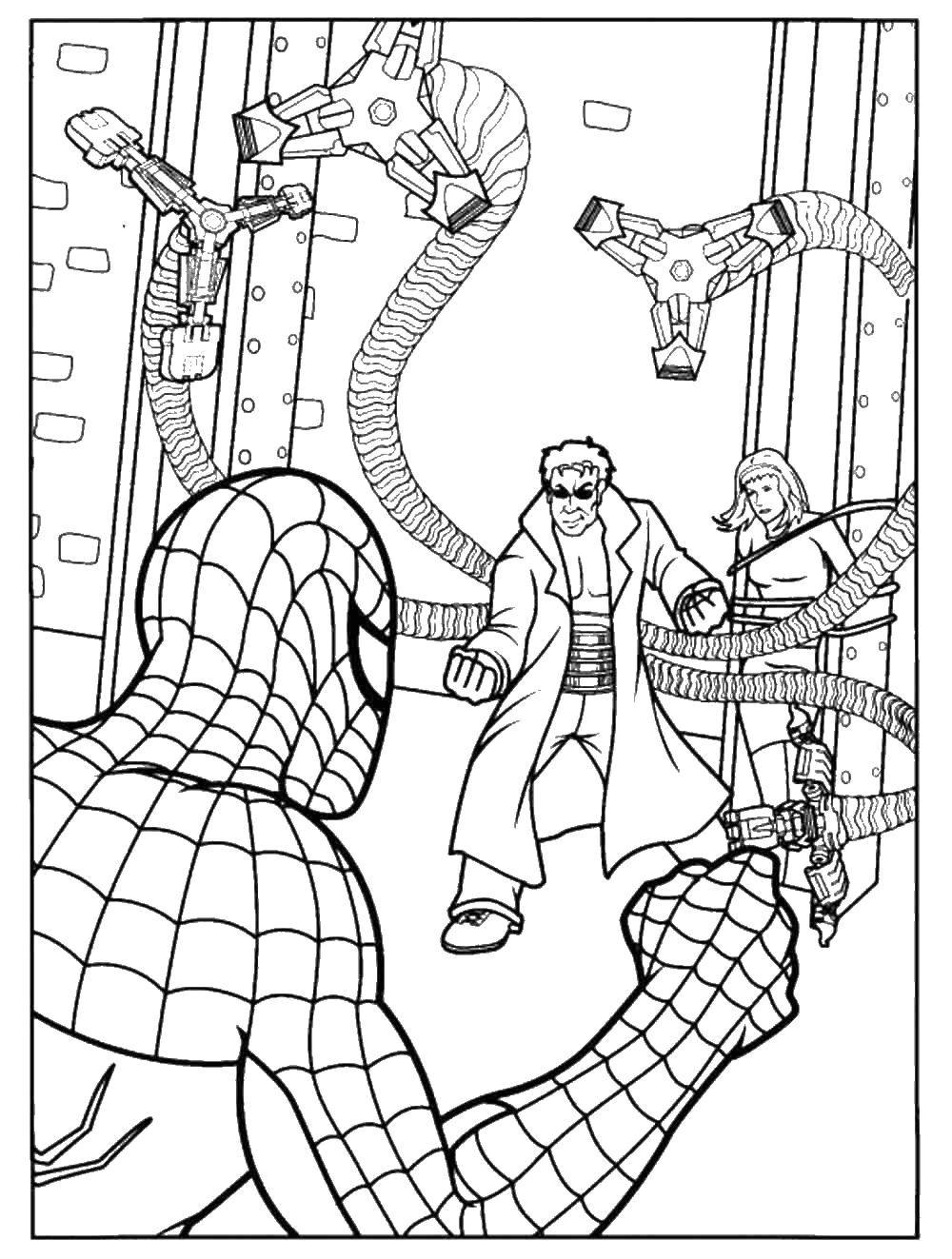 Название: Раскраска Человек паук сражается с врагом. Категория: Комиксы. Теги: Комиксы, Спайдермэн, Человек Паук.