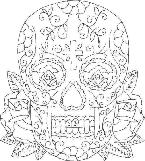 Название: Раскраска Череп. Категория: череп. Теги: черепа, череп, цветы, к.
