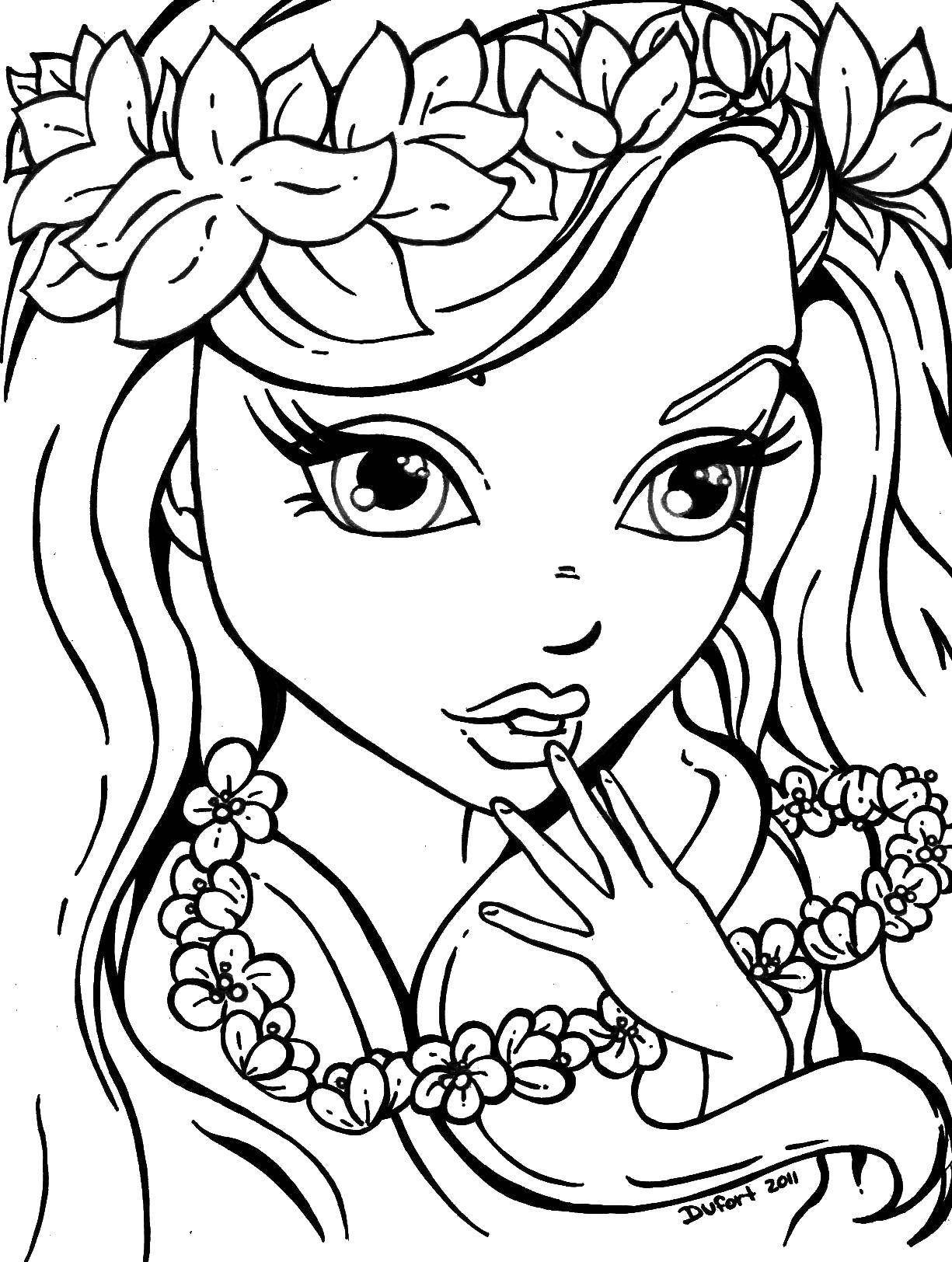 Coloring Girl with wreaths. Category flowers. Tags:  flowers, plants, flowers, wreath.