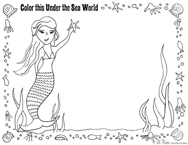 Название: Раскраска Дорисуй подводный мир. Категория: Морской мир. Теги: подводный мир, русалка.