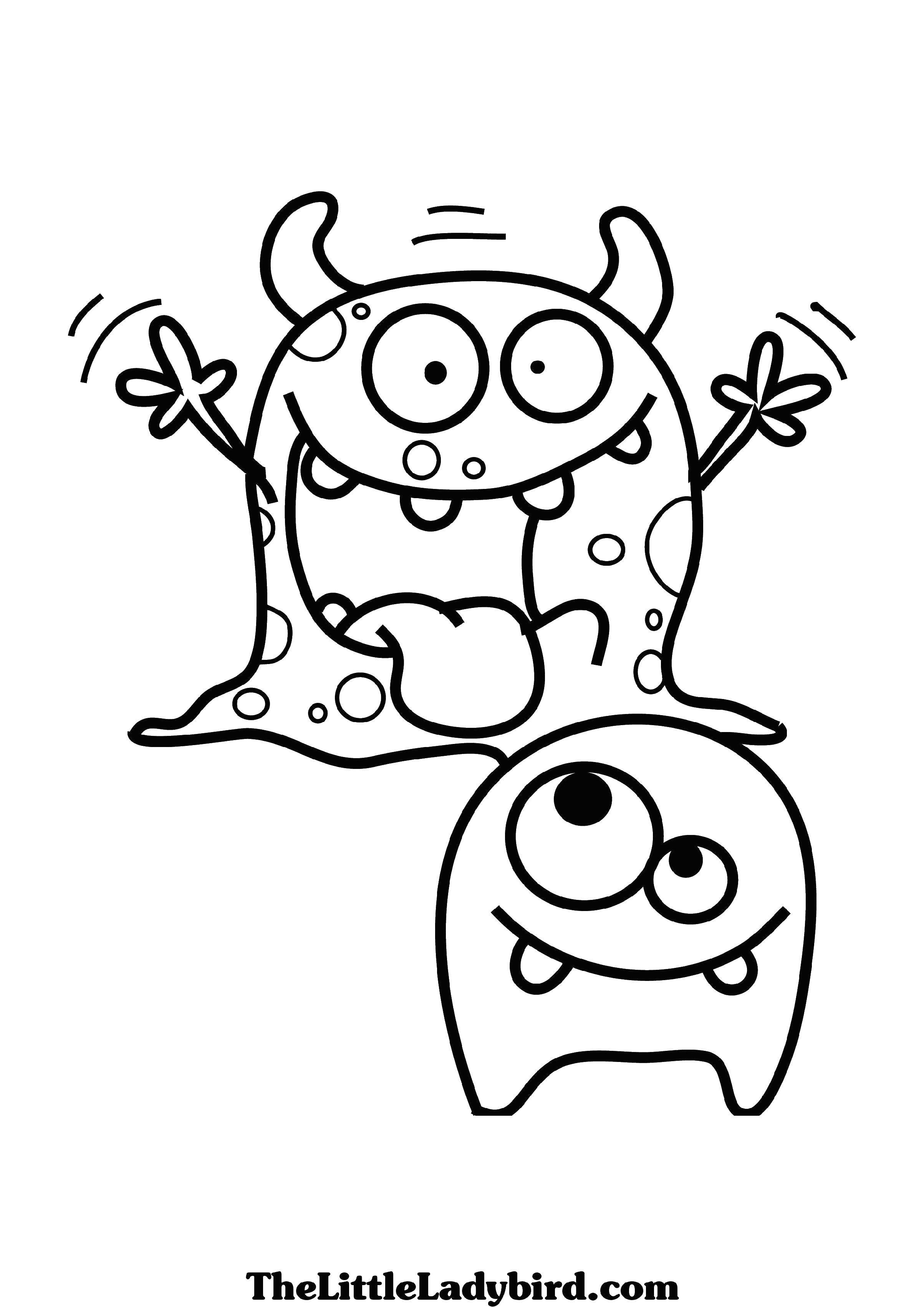 Coloring Two monster. Category Coloring pages monsters. Tags:  monsters, jelly, horns.