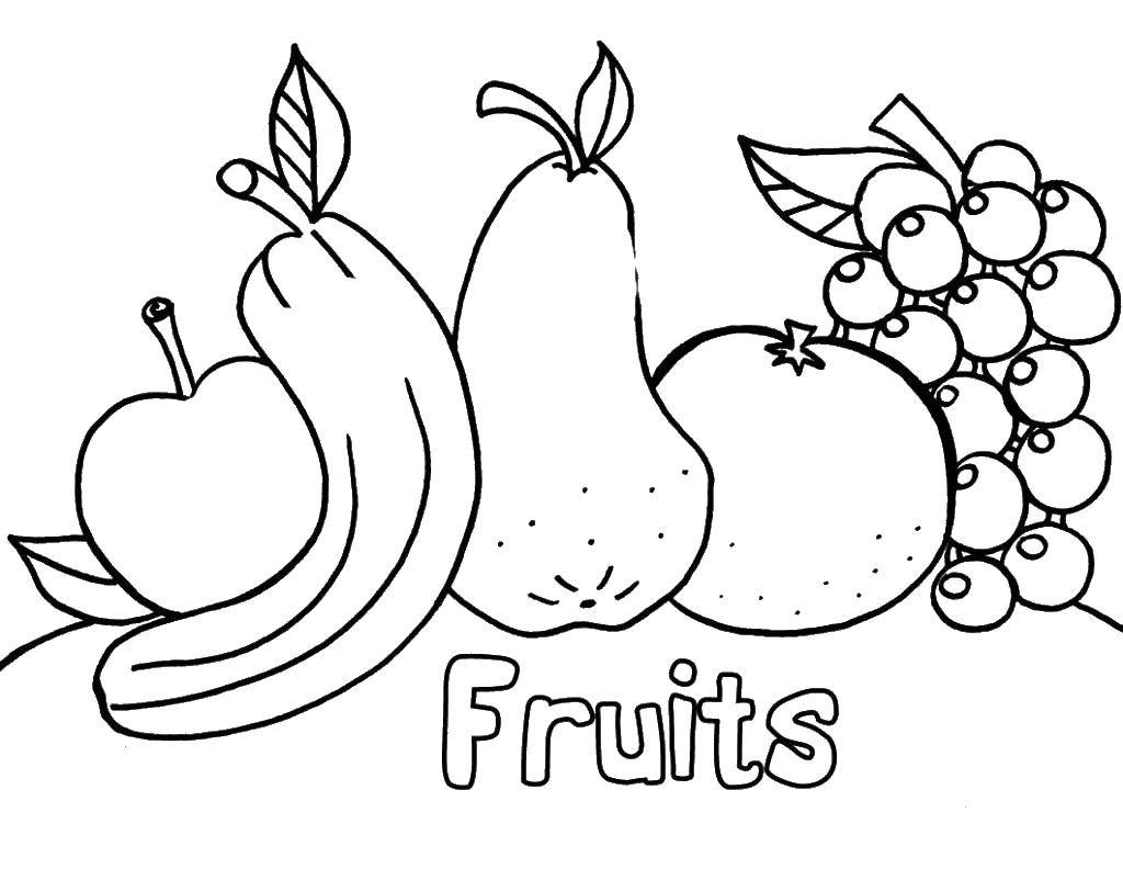 Coloring Fruits. Category fruits. Tags:  banana, pear, grapes, orange.