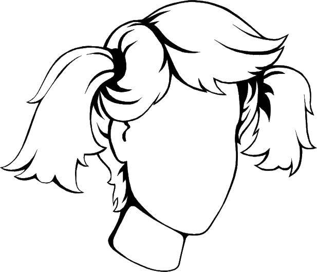 Coloring The contour of the head girls in pigtails. Category coloring. Tags:  outline , head, tails.