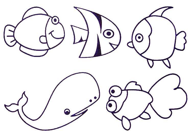 Coloring The contour of the ocean life. Category Marine animals. Tags:  whale, fish.