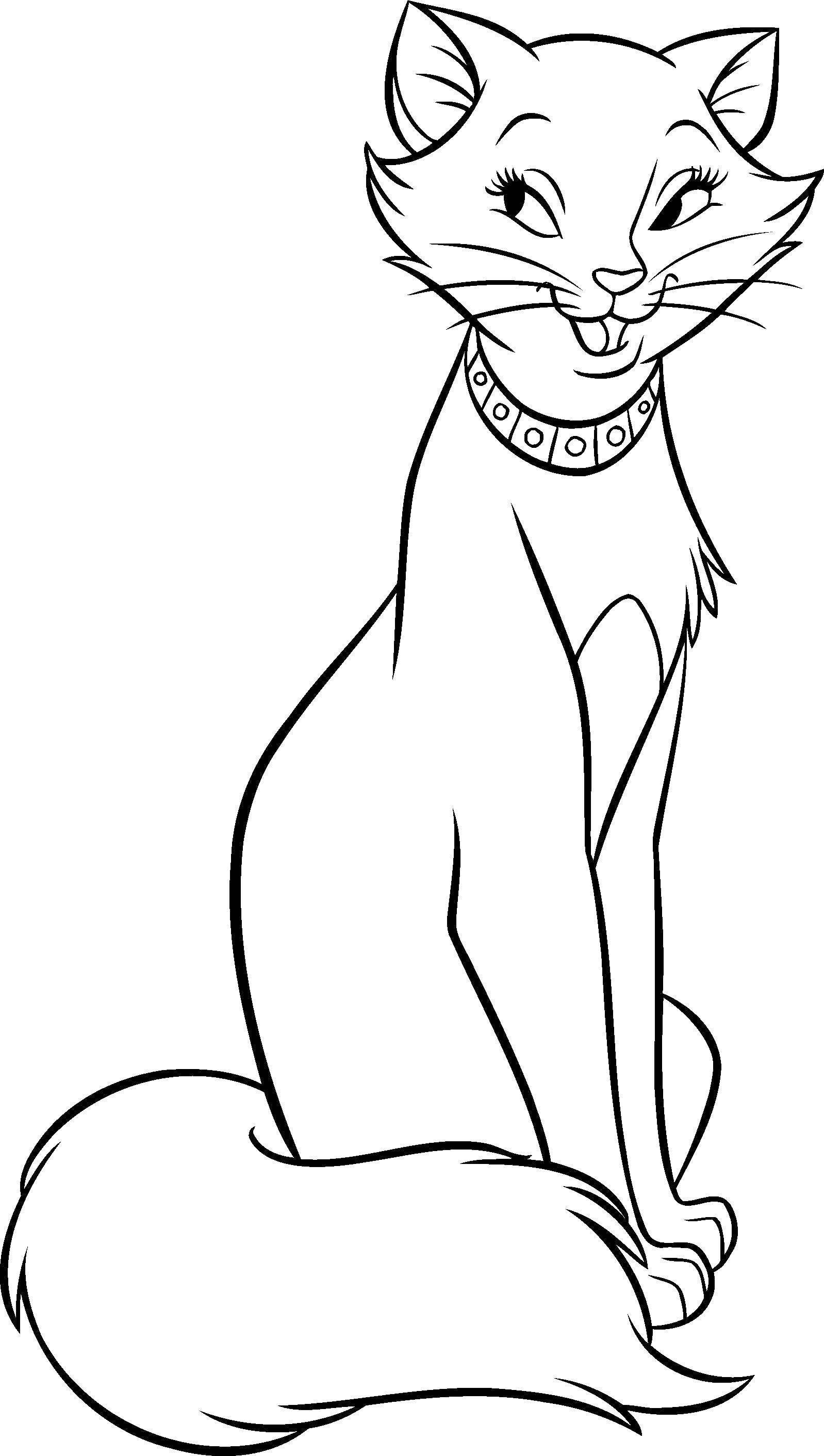 Coloring Cat with necklace. Category cats aristocrats. Tags:  cat, necklace, tail.