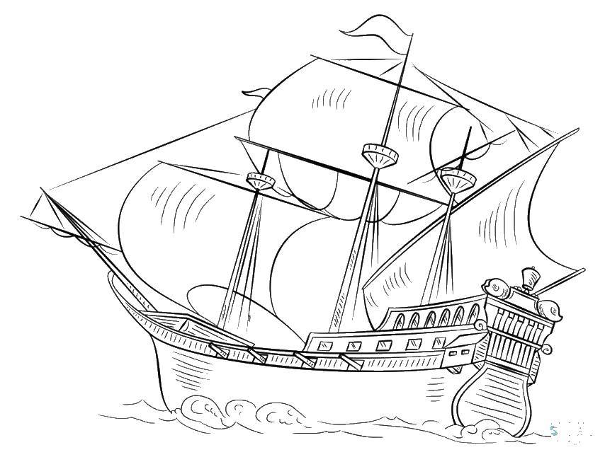 Название: Раскраска Красивый корабль в море. Категория: корабль. Теги: корабли, море.