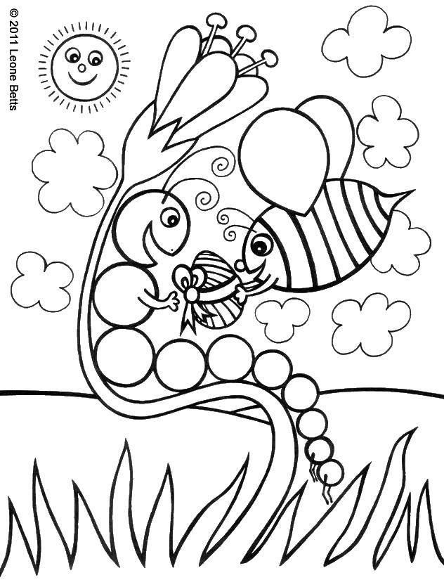 Coloring Bee and gooseneck. Category coloring. Tags:  for children, bee, gooseneck.