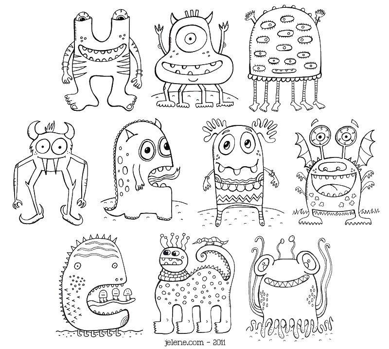 Coloring Different monsters. Category Coloring pages monsters. Tags:  monster, wings, fangs.