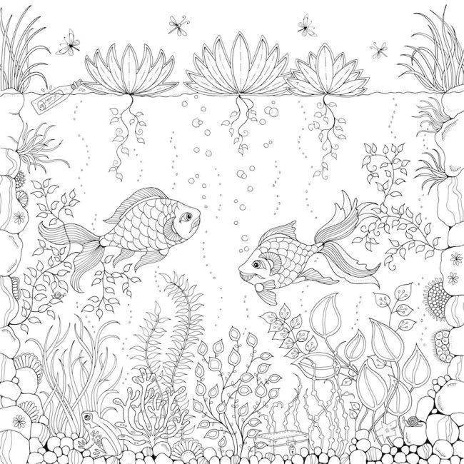 Coloring Fishes in the water. Category Bathroom with shower. Tags:  the antistress, fish, flowers.