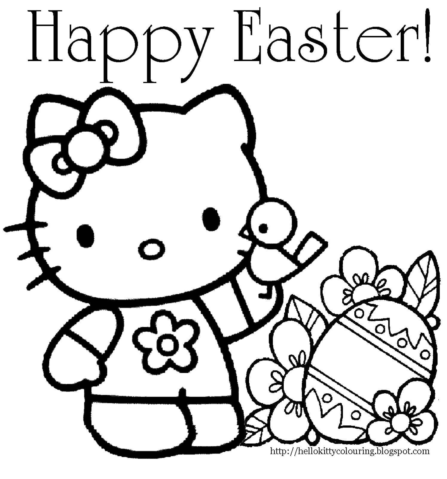 Coloring Happy Easter from kitty. Category Easter. Tags:  Easter, eggs, patterns.