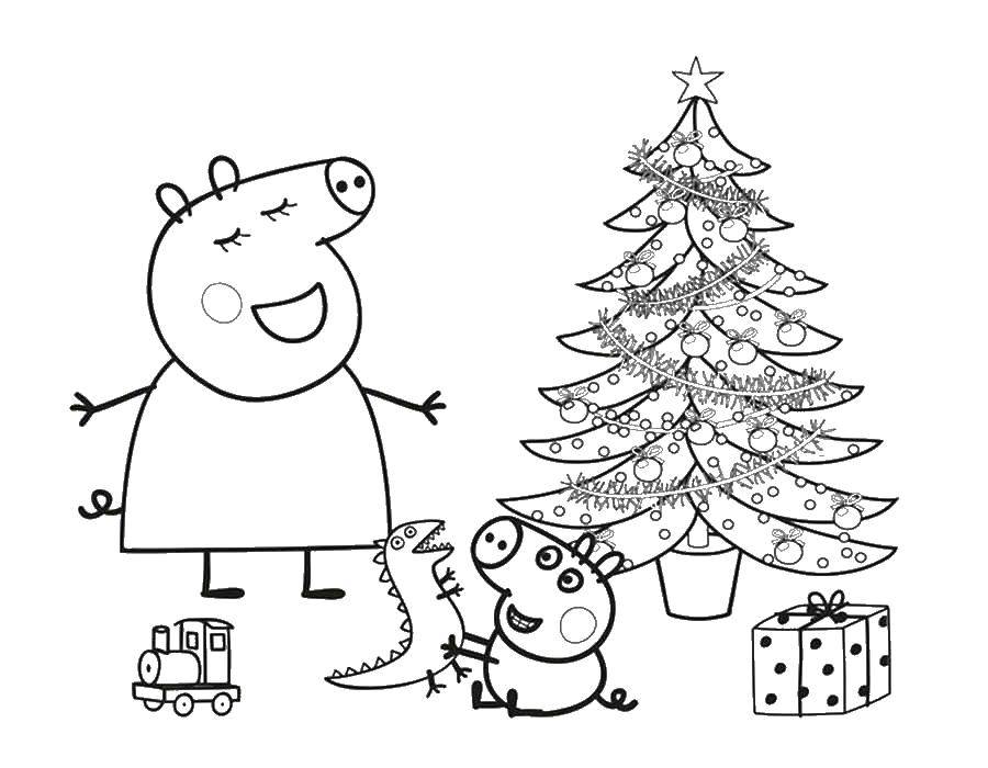 Название: Раскраска Семья свинки пеппы празднует рождество. Категория: Рождество. Теги: Свинка Пеппа.
