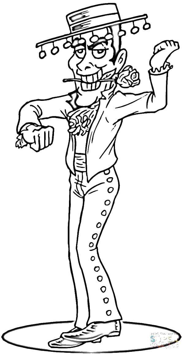 Coloring Dancer with a rose in his mouth. Category Dancing. Tags:  dancing, dance, rose.