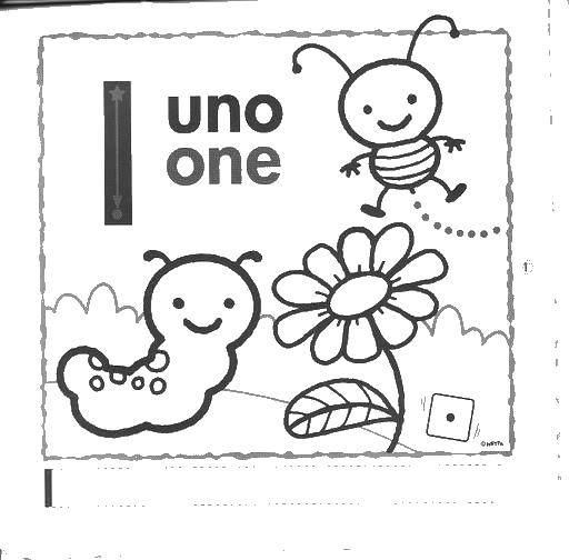 Coloring Figure 1 a bee with a caterpillar. Category Spanish. Tags:  bee, flower, caterpillar.