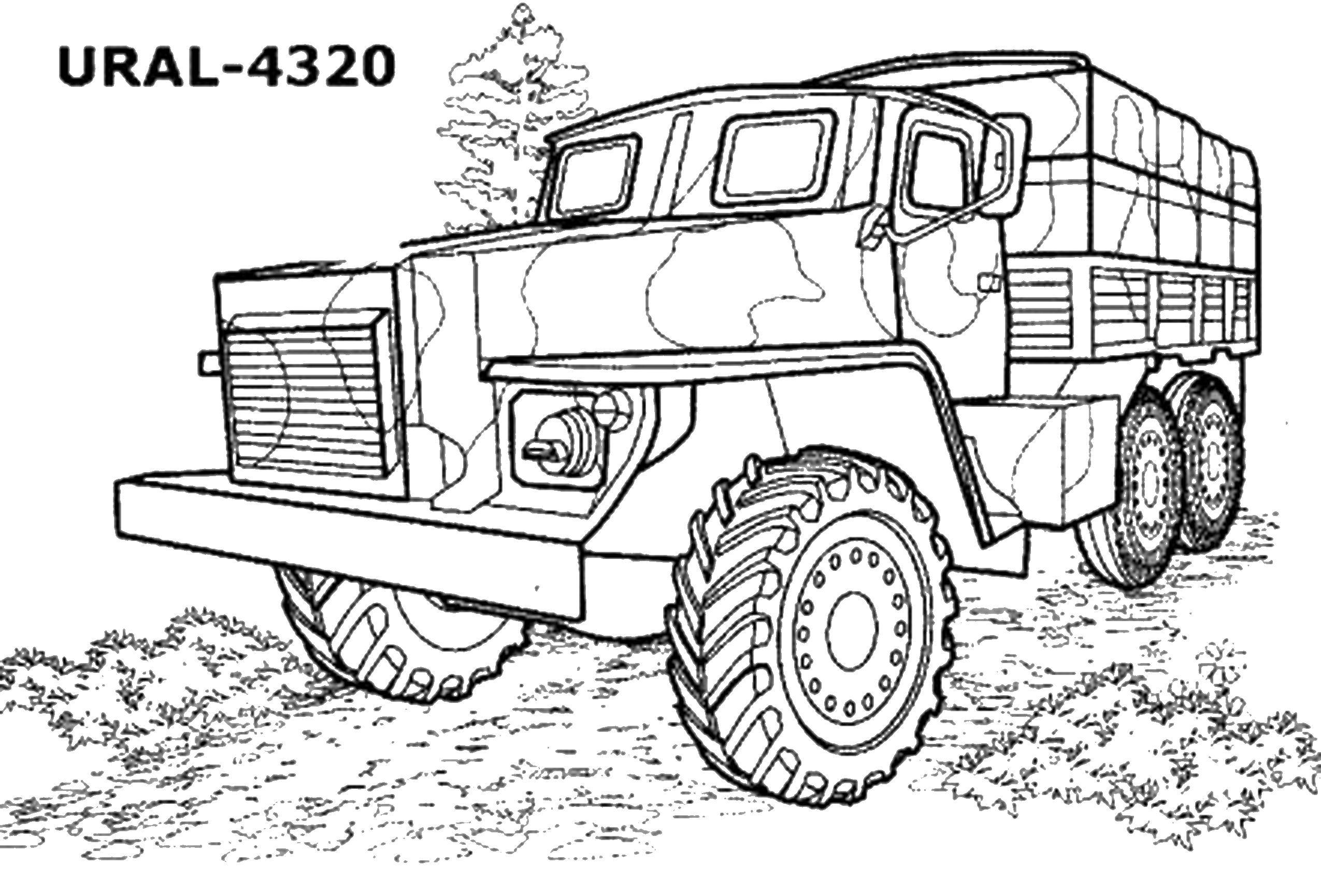 Название: Раскраска Урал-4320. Категория: Для мальчиков. Теги: машины, транспорт, мальчики, урал.