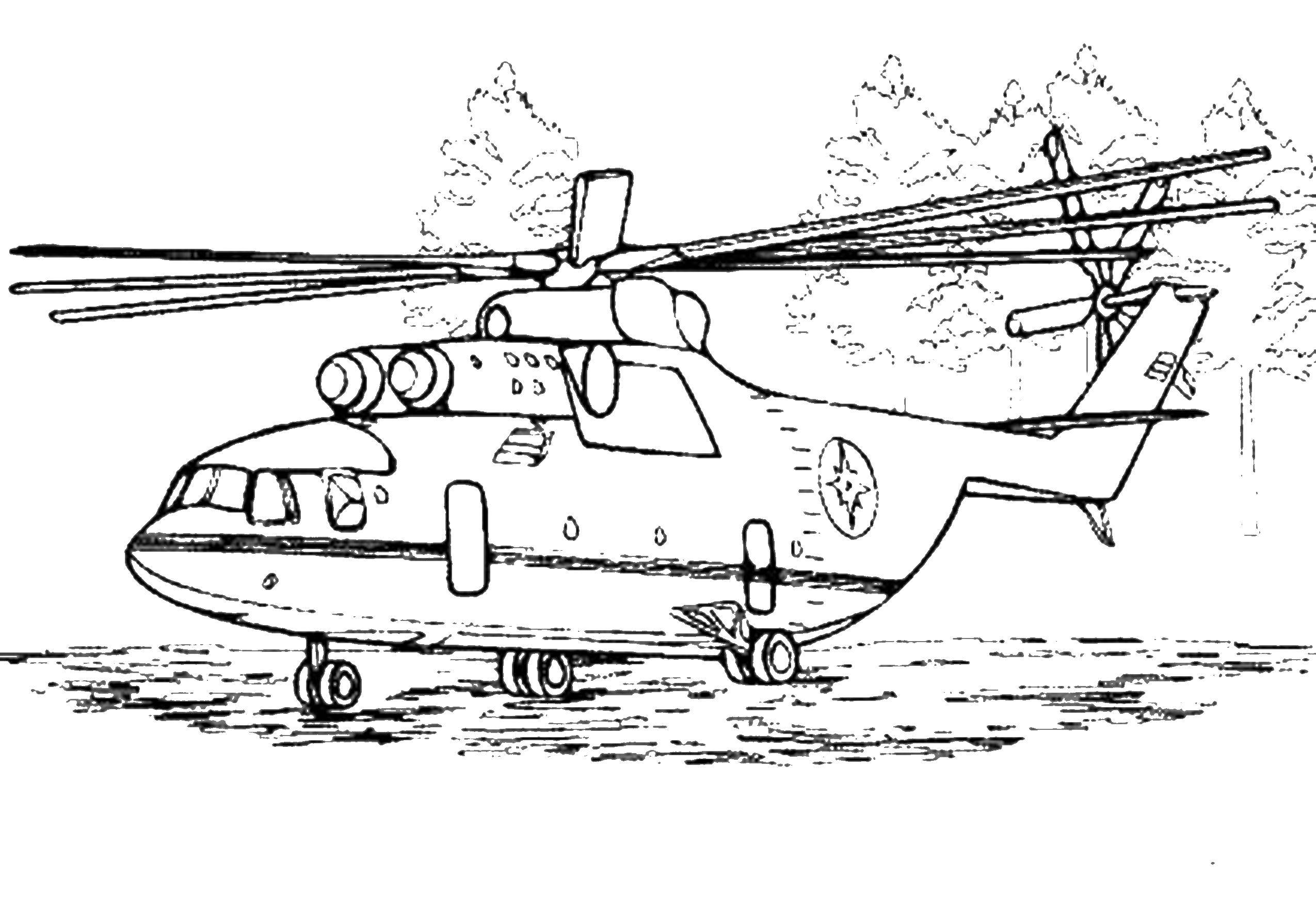 Coloring A helicopter on takeoff. Category For boys . Tags:  gunship.