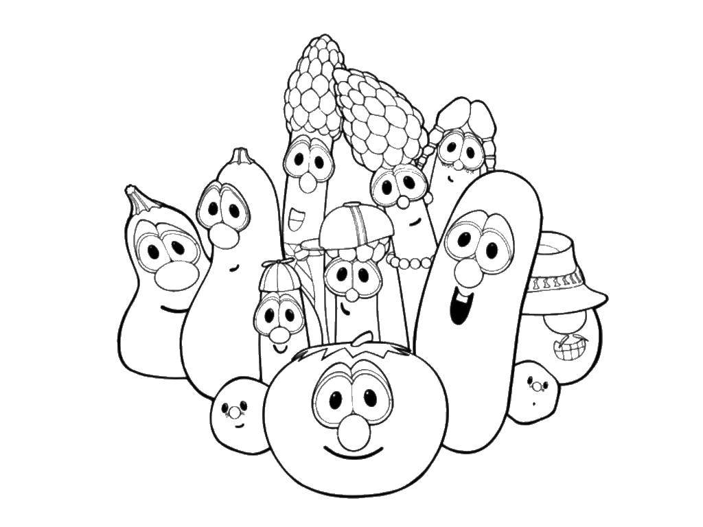 Coloring Funny vegetables and fruits. Category vegetables. Tags:  Vegetables, fruits, berries.
