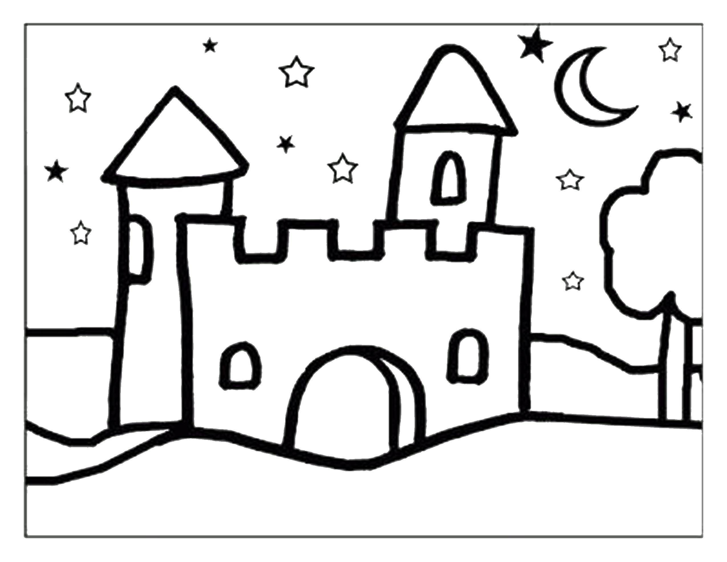 Название: Раскраска Замок. Категория: замки. Теги: замок, ночь, здание.
